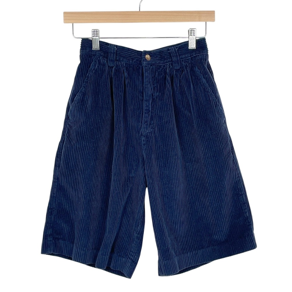 VTG Dark Blue Long Corduroy Pleated Shorts‎ Womens 4 Academia Preppy Indie 90s